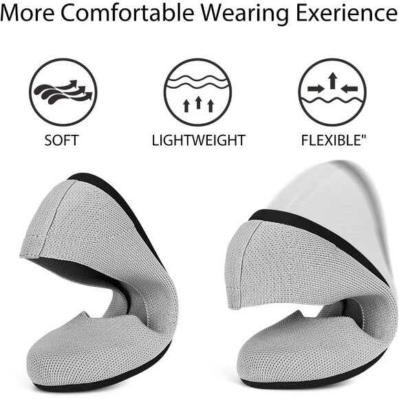 Women's Knit Ballet Gray Flats Round Toe Comfortable Dressy Casual Work Shoes - Picture 3 of 5